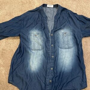 ZENANA Washed Indigo Button-Up Pocket Shirt